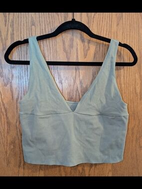 UO Ribbed Scoop Crop Top in Sage